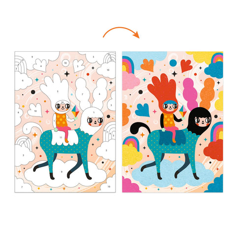 「サンドアート デリシャスリーキュート」は砂を貼り付けることで絵に色を付けていきます