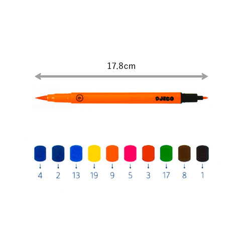 10 フェルトペン クラシックの本体サイズと色の種類・番号です。