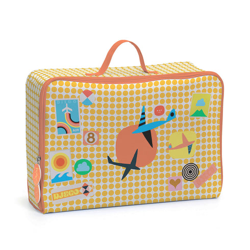 「スーツケース グラフィック」という商品です。トラベル柄のイラストがおしゃれなキャリーケースです。素材は綿・ポリエステルです。