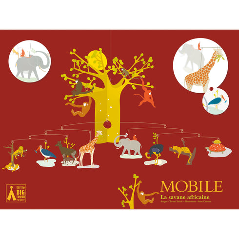 このモビールにはアフリカのサバンナに住んでいる動物たちがたくさんいて赤ちゃんもきっと飽きないでしょう。