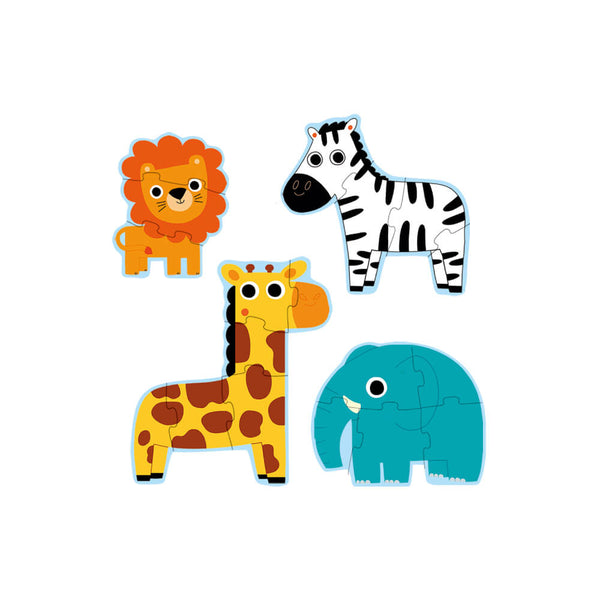 「プリモパズル イン ザ ジャングル」という商品です。小さな手でも持ちやすい厚手で丈夫な大きめのピース。難易度がわかれており幼児向けの初めてのパズルにおすすめ。