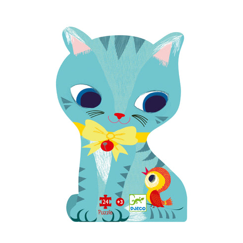 8匹の猫が遊んでいる様子が描かれたジグソーパズル。24ピースで小さいお子様も遊びやすいピース数です。可愛い猫の形をしたボックスは、遊び終わったらインテリアとしても飾ることができます。