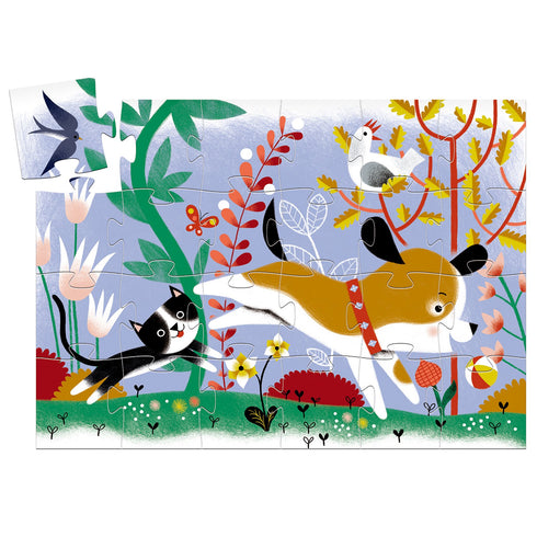 可愛い犬の24pcsシルエットパズル。パズルのイラストの中ではどんな場面やお話を想像しながら完成を目指しましょう。