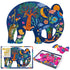 美しい色をしたゾウの150ピースのパズル。ゾウのシルエットの中に美しいアートがあります。