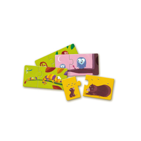 2歳の楽しい簡単知育パズル マムアンドベビー|フランス玩具ジェコ2歳の楽しい2ピースを組み合わせる簡単知育パズル 動物の親子が対になっているパズル。フランス老舗玩具ブランドDJECOジェコの初めてのパズルにおすすめなアイテム