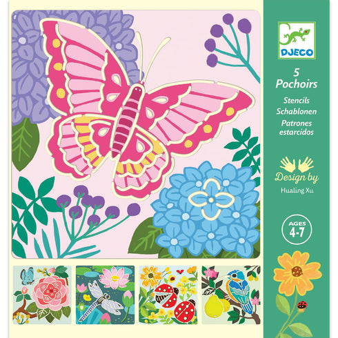 「ステンシル ガーデンウィングス」という商品です。なぞるだけで絵が簡単に描ける!なぞった後はぬり絵として楽しむことができます。