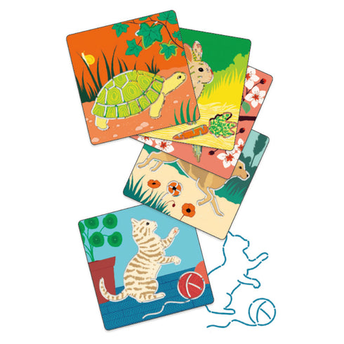 しっかり押さえてステンシルの溝にペンを入れてなぞってみましょう。カメやネコなどの絵がすぐに描けます。