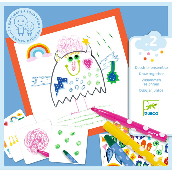 「ドローイング リトルモンスターズ」という商品です。親子で遊べる2歳からのお絵かき。お年寄りの方も楽しめます。絵を描くきっかけを作り想像したものを表現する力を育みます。