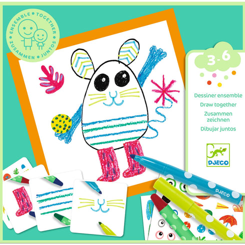 「ドローイング ファニー アニマルズ」という商品です。親子で遊べる3歳からのお絵かき。お年寄りの方も楽しめます。絵を描くきっかけを作り想像したものを表現する力を育みます。