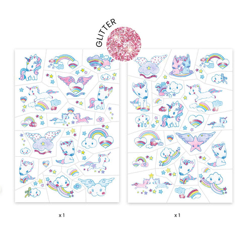 ユニコーンをテーマにしたキラキラファンタジーなタトゥー2枚セットです。