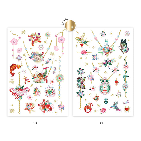 人魚や美しい水中の世界がモチーフのタトゥー2枚セットです。