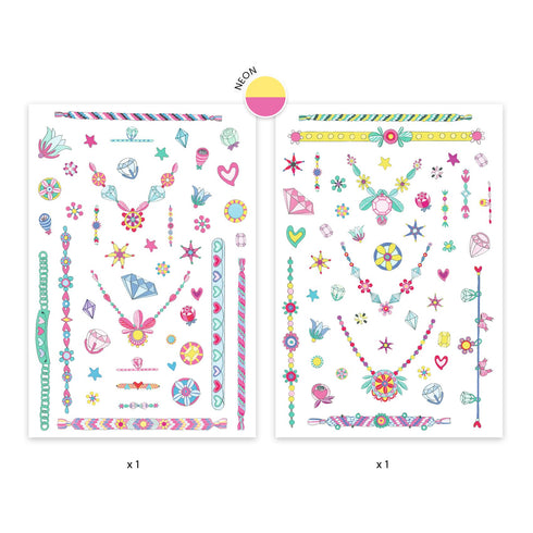 ネオンカラーのジュエリーが描かれたタトゥー2枚セットです。