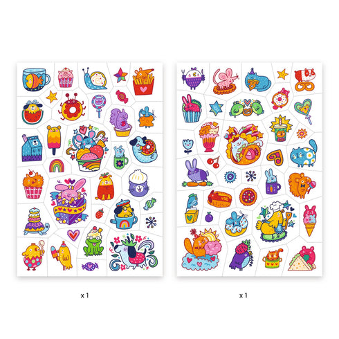 カラフルで可愛いイラストが描かれたタトゥー2枚セットです。