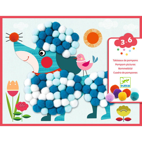 「ポンポンパピー」という商品です。ポンポンを貼り付けてワンちゃんを完成させます。手先の器用さや集中力、色彩感覚を養います。