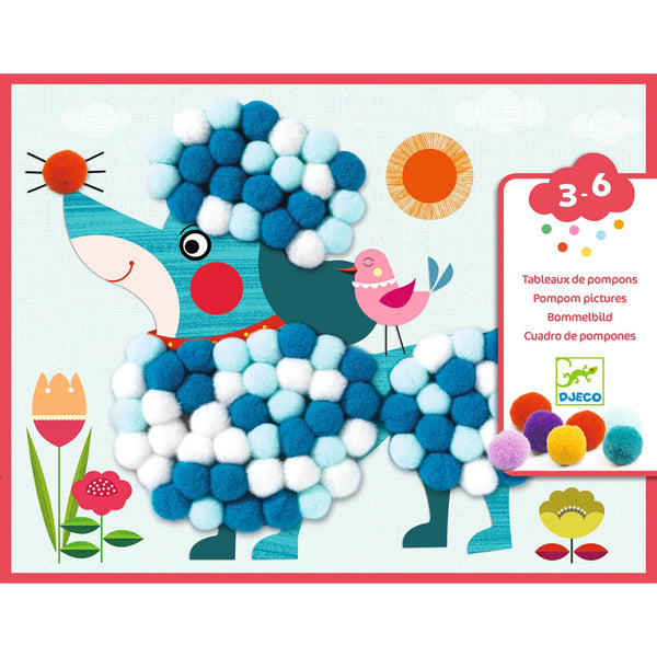 「ポンポンパピー」という商品です。ポンポンを貼り付けてワンちゃんを完成させます。手先の器用さや集中力、色彩感覚を養います。