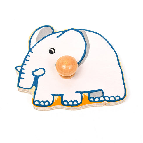 ゾウのイラストが描かれた木製のピースです。