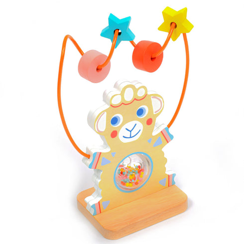 指先の動きを学ぶのにぴったりなヒツジのビーズコースター。おなかのビーズはクルクルと回すことができます。