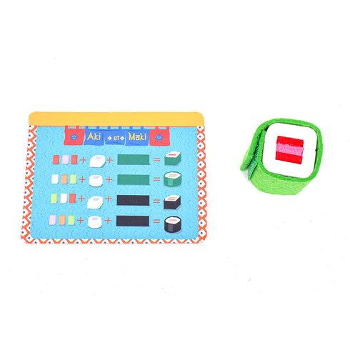 お寿司の具と海苔をメニューカード通りに組み合せて巻き寿司を作りましょう。