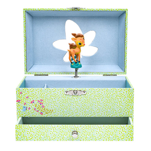 オルゴール付きのジュエリーボックス。中はネックレスやブレスレットなどをしまえる広いスペースがあります。下部には引き出しがあり大切なものをしまいましょう。