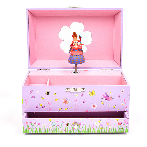 オルゴール付き小物入れプリンセス メロディー|フランス玩具ジェコ女の子のプレゼントにおすすめなピンクと薄紫のオルゴール付ジュエリーボックス。蓋を開けるとプリンセスがクルクルと踊ります。フランス老舗玩具ブランドDJECOジェコ