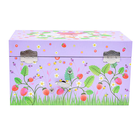 裏から見た閉じた状態のジュエリーボックスです。ゼンマイを巻くと開けた時にオルゴールが鳴り始めます。