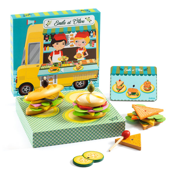 「エミール&オリーブ」という商品です。エミールとオリーブのおしゃれなサンドイッチ屋さん。具材を重ねて、サンドイッチを作ります。