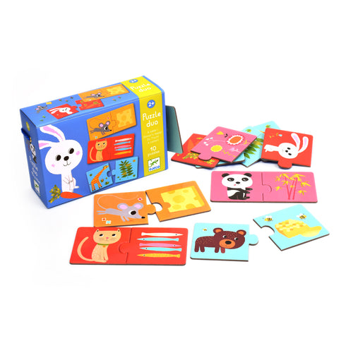 2ピースを組み合わせる簡単な知育パズルです。動物と食べ物が対になっています。