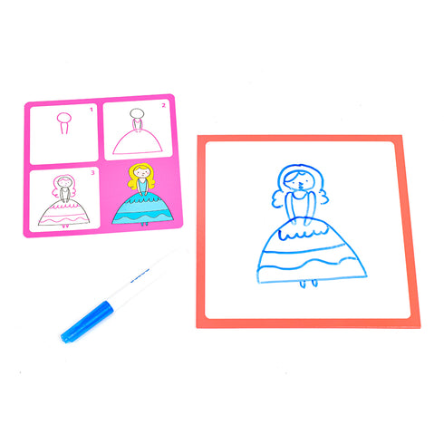 お手本カードに描かれたお姫様を順番通りに描きました。