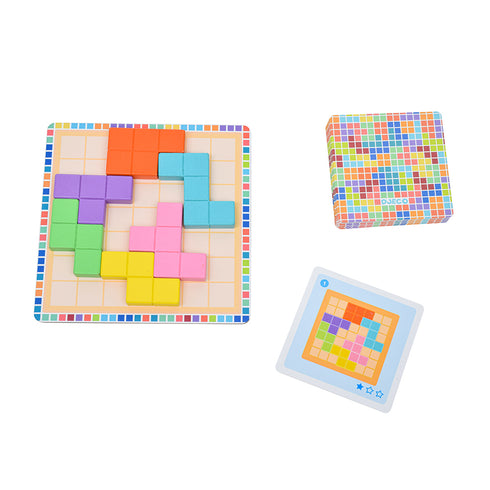 1人で遊べるシンプルで詰将棋みたいな陣取りボードゲーム。お手本通りに置き、残りのスペースを上手にピースで埋めます。